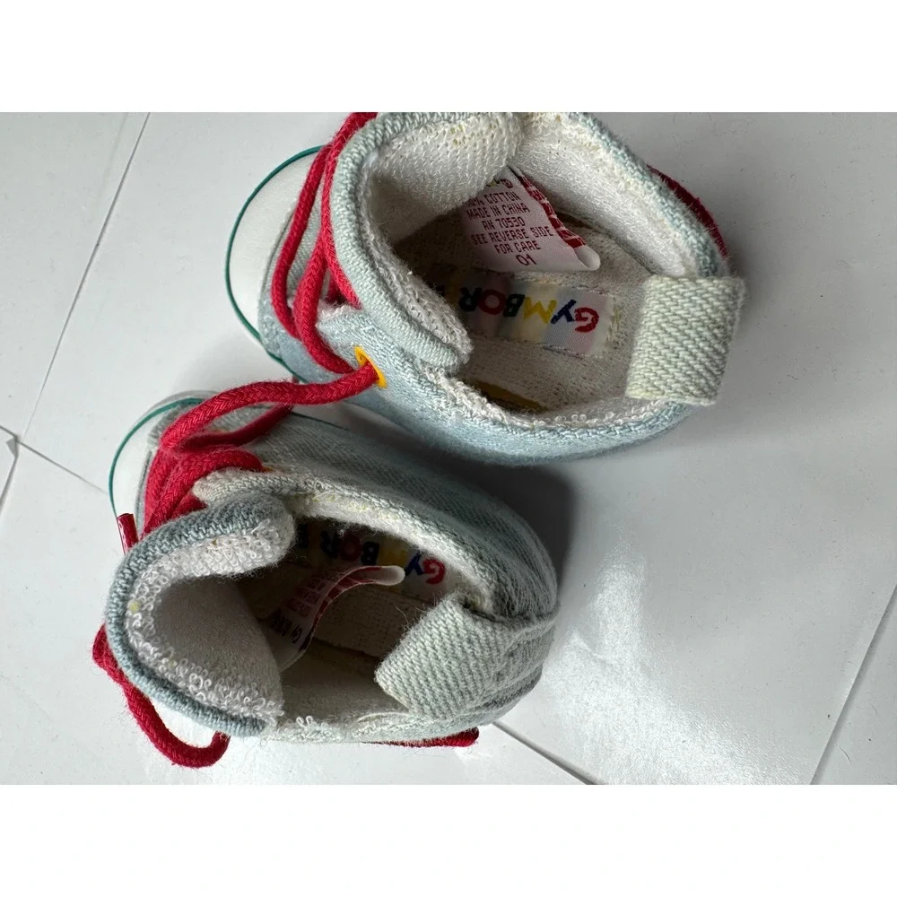 Gymboree Baby Boy High Top Denim Sneakers Blue Red Laces Soft Sole Size 01